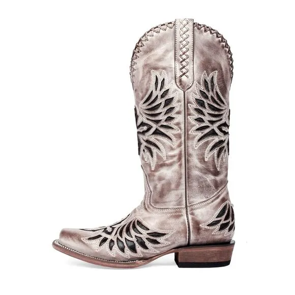 J.B. Dillon Reserve Women’s Western Boots 8B Tan Distressed Leather Cross