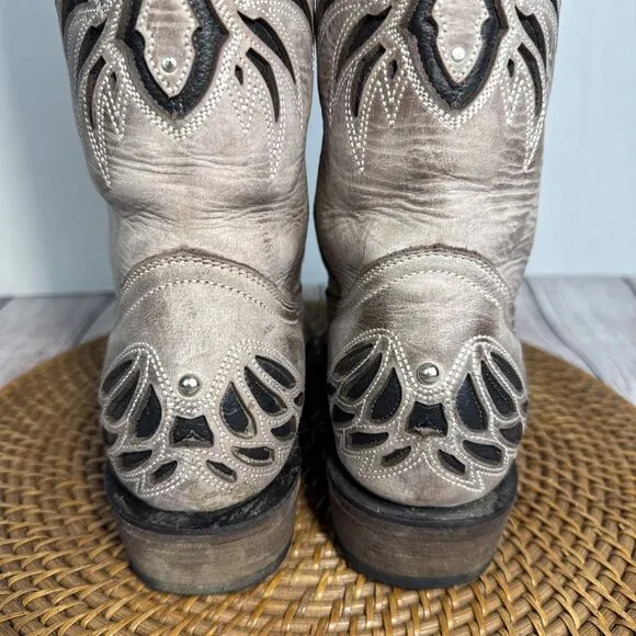 J.B. Dillon Reserve Women’s Western Boots 8B Tan Distressed Leather Cross
