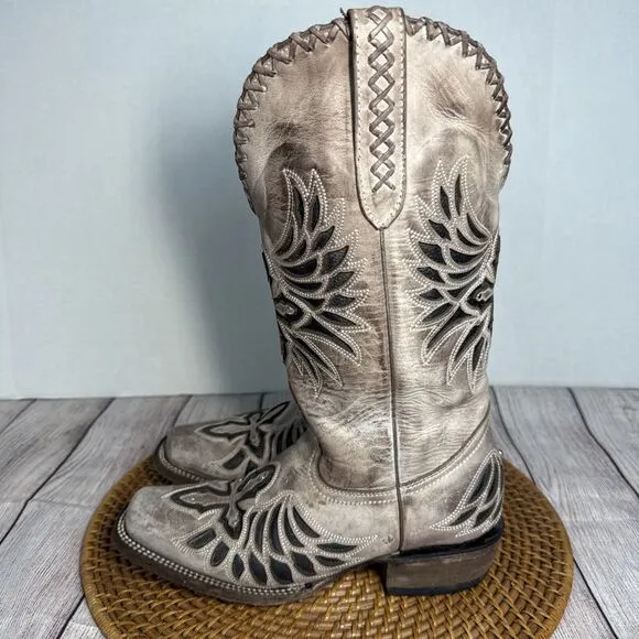 J.B. Dillon Reserve Women’s Western Boots 8B Tan Distressed Leather Cross