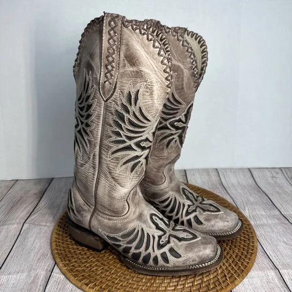 J.B. Dillon Reserve Women’s Western Boots 8B Tan Distressed Leather Cross