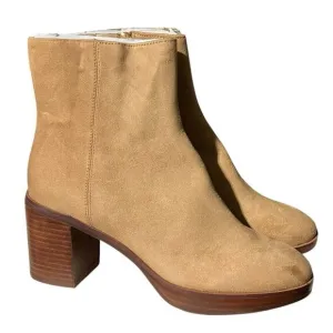 J Crew Boots Womens 7 Tan Sueded Platform Sienna BT278 $198 Beige Stacked Heel