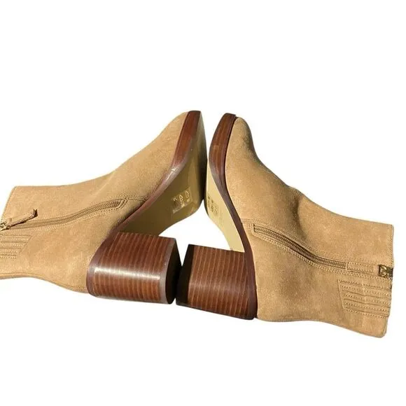 J Crew Boots Womens 7 Tan Sueded Platform Sienna BT278 $198 Beige Stacked Heel