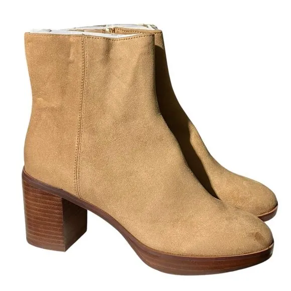 J Crew Boots Womens 7 Tan Sueded Platform Sienna BT278 $198 Beige Stacked Heel