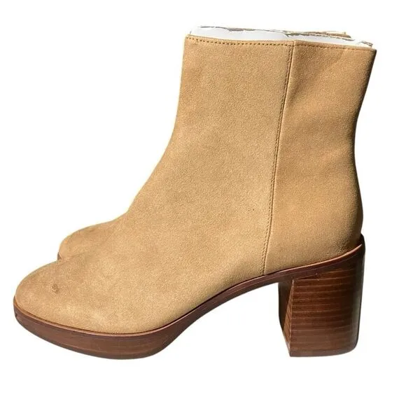 J Crew Boots Womens 7 Tan Sueded Platform Sienna BT278 $198 Beige Stacked Heel