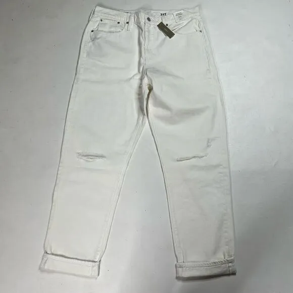 J.Crew | NWT White Denim Slouchy Factory Distressed Boyfriend Jeans