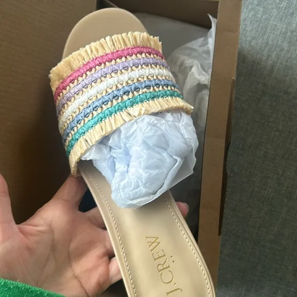 J.Crew Rainbow Raffia Woven mule heels sandals Size 7.5
