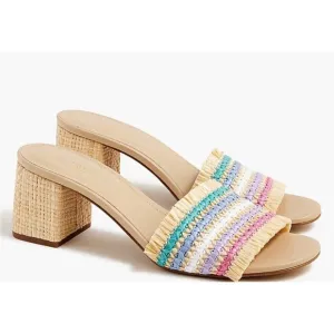J.Crew Rainbow Raffia Woven mule heels sandals Size 7.5
