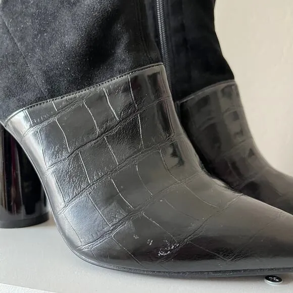 Jeffrey Campbell Boots Black Croc Embossed Lustful Leather Block Heel Boots Sz 7