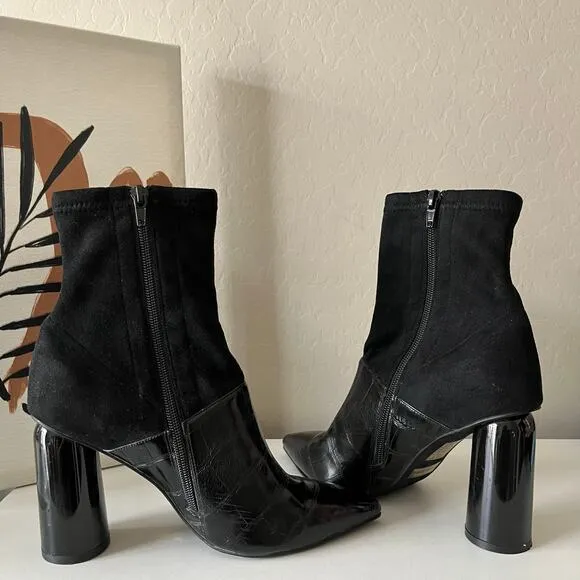 Jeffrey Campbell Boots Black Croc Embossed Lustful Leather Block Heel Boots Sz 7