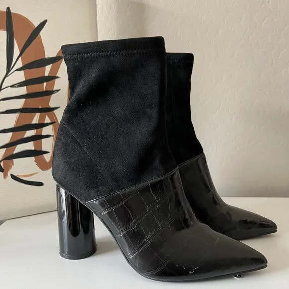Jeffrey Campbell Boots Black Croc Embossed Lustful Leather Block Heel Boots Sz 7
