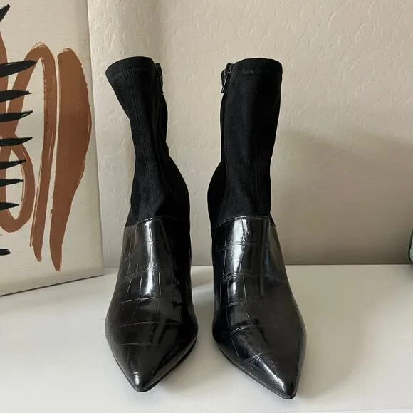 Jeffrey Campbell Boots Black Croc Embossed Lustful Leather Block Heel Boots Sz 7
