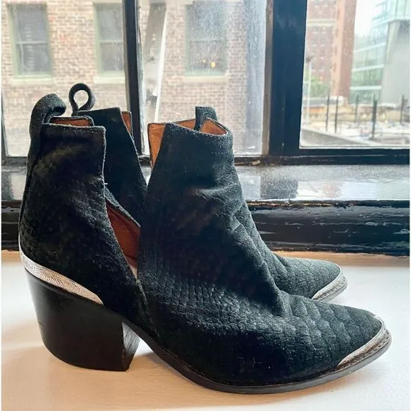 JEFFREY CAMPBELL Cromwell Black Suede Snake Boots Black Women’s Size 6.5