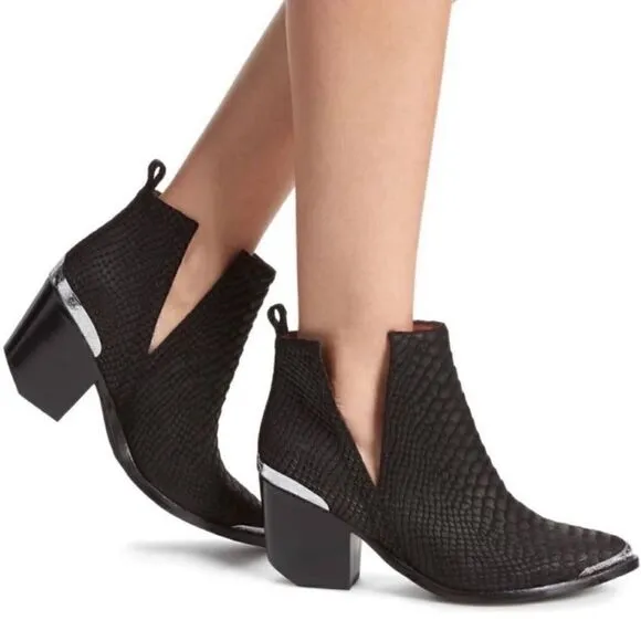 JEFFREY CAMPBELL Cromwell Black Suede Snake Boots Black Women’s Size 6.5