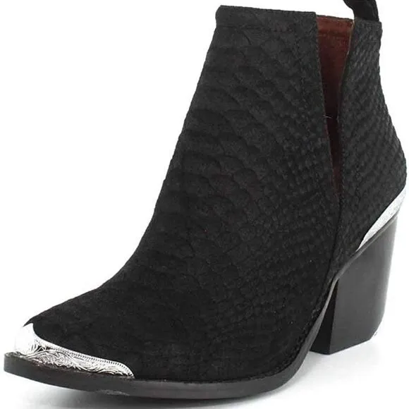 JEFFREY CAMPBELL Cromwell Black Suede Snake Boots Black Women’s Size 6.5