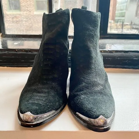 JEFFREY CAMPBELL Cromwell Black Suede Snake Boots Black Women’s Size 6.5