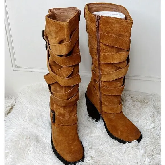 JEFFREY CAMPBELL MISSION STRAP BROWN  Suede BOOTS SIZE 6.5 New