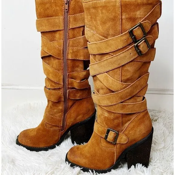 JEFFREY CAMPBELL MISSION STRAP BROWN  Suede BOOTS SIZE 6.5 New