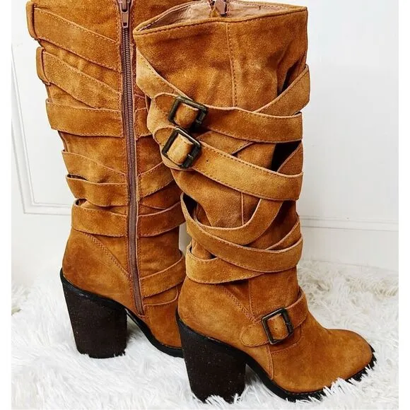 JEFFREY CAMPBELL MISSION STRAP BROWN  Suede BOOTS SIZE 6.5 New