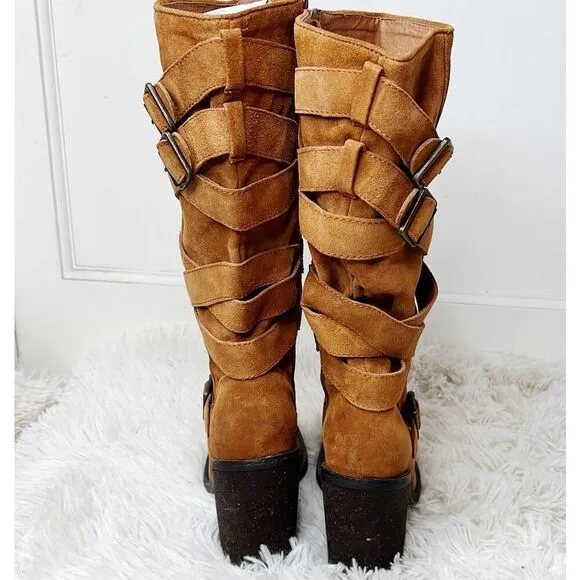 JEFFREY CAMPBELL MISSION STRAP BROWN  Suede BOOTS SIZE 6.5 New