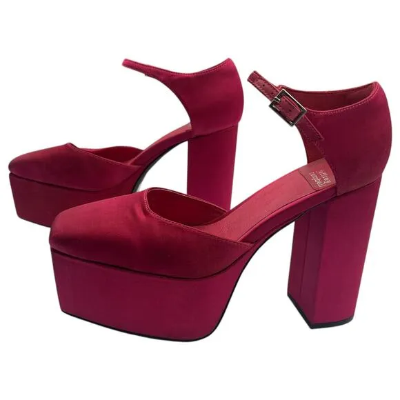 Jeffrey Campbell Over And Out Satin Heels Platform Pumps Shoes Pink Size 7.5