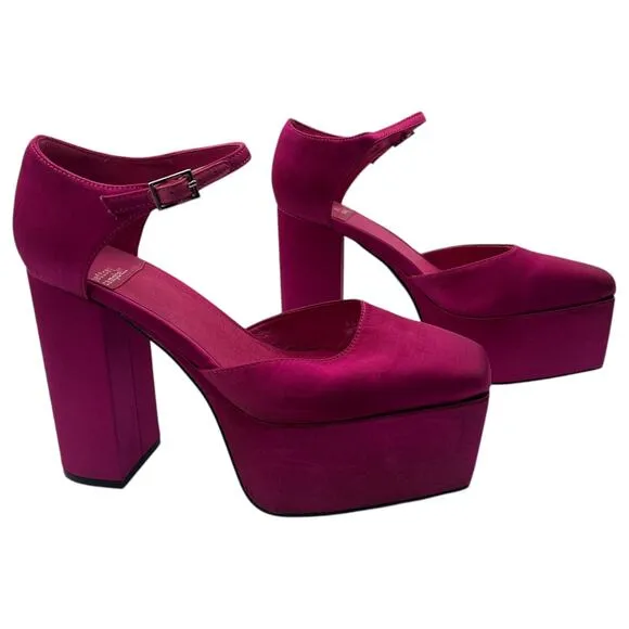 Jeffrey Campbell Over And Out Satin Heels Platform Pumps Shoes Pink Size 7.5