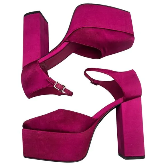 Jeffrey Campbell Over And Out Satin Heels Platform Pumps Shoes Pink Size 7.5