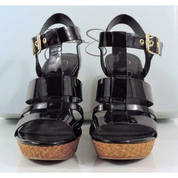 Jessica Simpson Casie 2 Platform Wedge Sandal Heels Black Patent Size 10