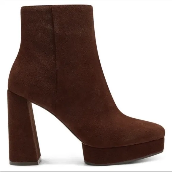 JESSICA SIMPSON Kaiyah Suede Platform Booties Leather Ankle Heel Shoes Brown NWT