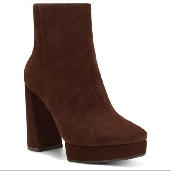 JESSICA SIMPSON Kaiyah Suede Platform Booties Leather Ankle Heel Shoes Brown NWT