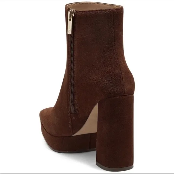 JESSICA SIMPSON Kaiyah Suede Platform Booties Leather Ankle Heel Shoes Brown NWT