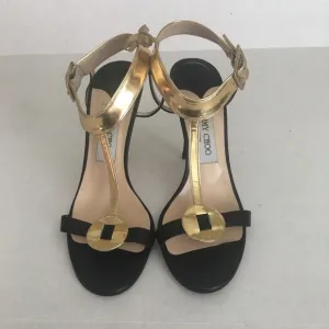 JIMMY CHOO AUTHENTIC BLACK AND LEATHER STRAP SHOES