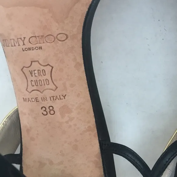 JIMMY CHOO AUTHENTIC BLACK AND LEATHER STRAP SHOES