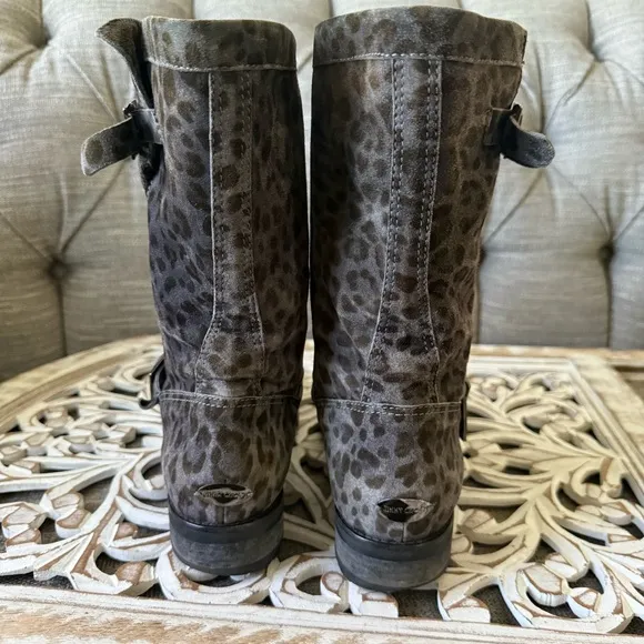 Jimmy Choo Gray Leopard Print Suede Leather Boots Women’s Size 38.5 US 8.5