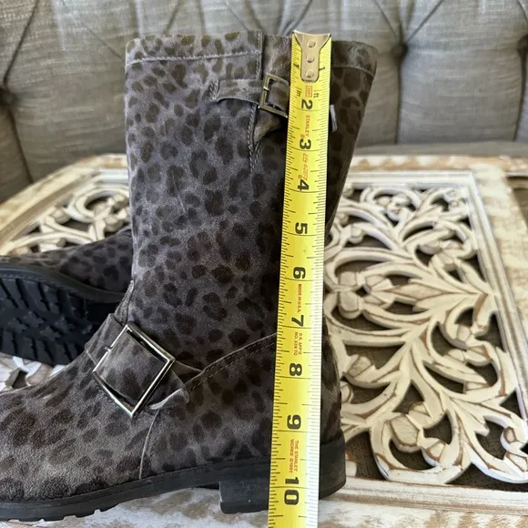 Jimmy Choo Gray Leopard Print Suede Leather Boots Women’s Size 38.5 US 8.5