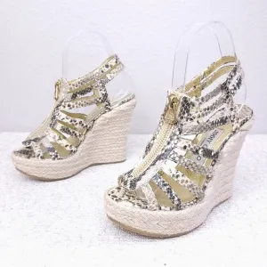 Jimmy Choo Snake Embossed Caged Espadrille Wedge Pumps