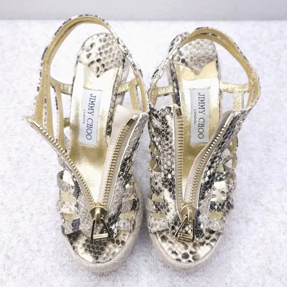 Jimmy Choo Snake Embossed Caged Espadrille Wedge Pumps