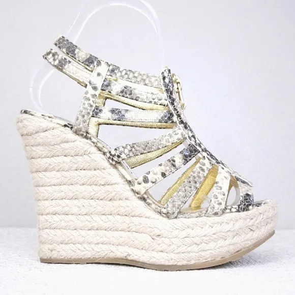 Jimmy Choo Snake Embossed Caged Espadrille Wedge Pumps