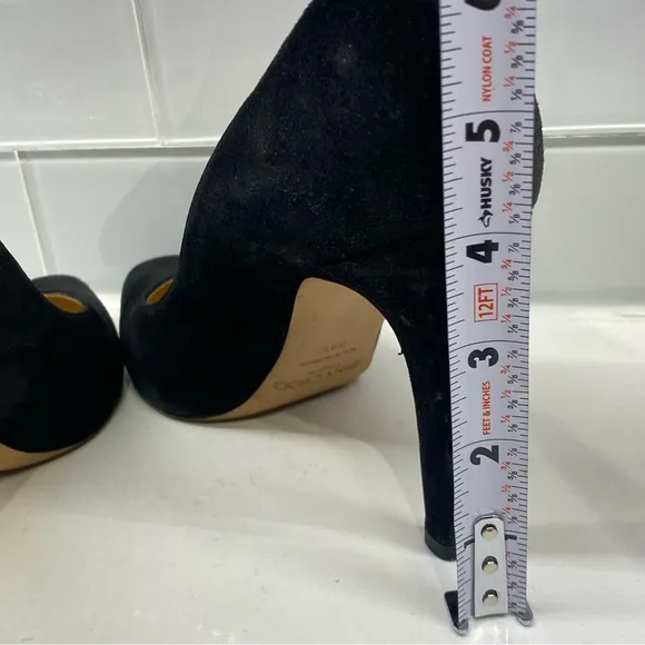 JIMMY CHOO Vikki Suede Almond Toe Black Heels Pump High Heeled Shoes EU 39 1/2