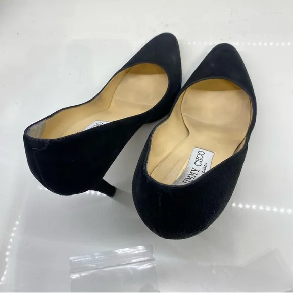 JIMMY CHOO Vikki Suede Almond Toe Black Heels Pump High Heeled Shoes EU 39 1/2