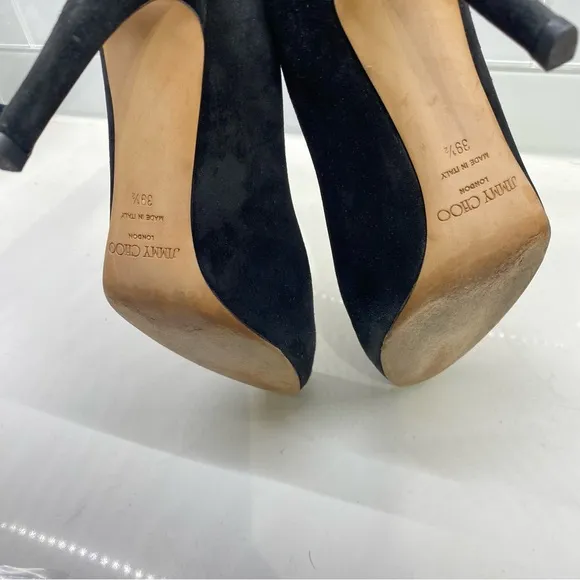 JIMMY CHOO Vikki Suede Almond Toe Black Heels Pump High Heeled Shoes EU 39 1/2