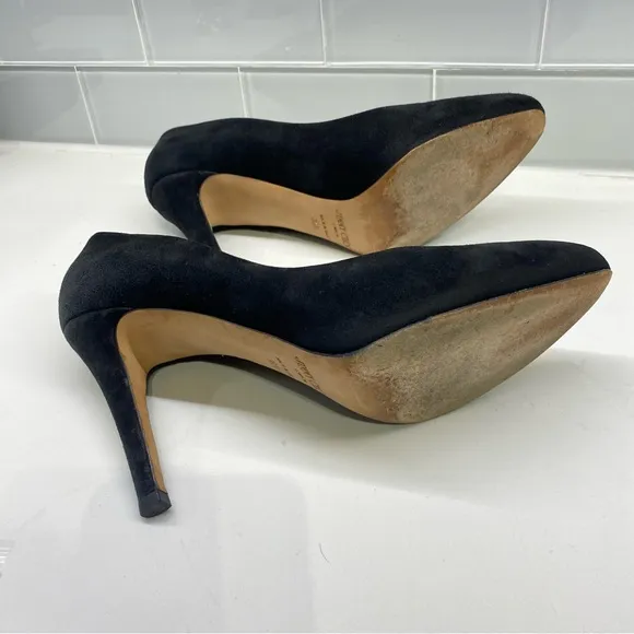 JIMMY CHOO Vikki Suede Almond Toe Black Heels Pump High Heeled Shoes EU 39 1/2