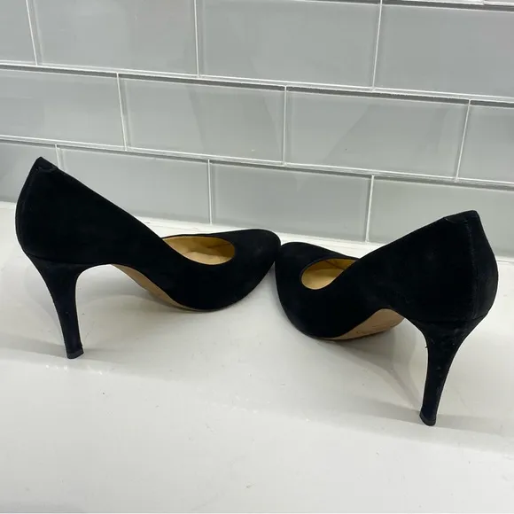 JIMMY CHOO Vikki Suede Almond Toe Black Heels Pump High Heeled Shoes EU 39 1/2