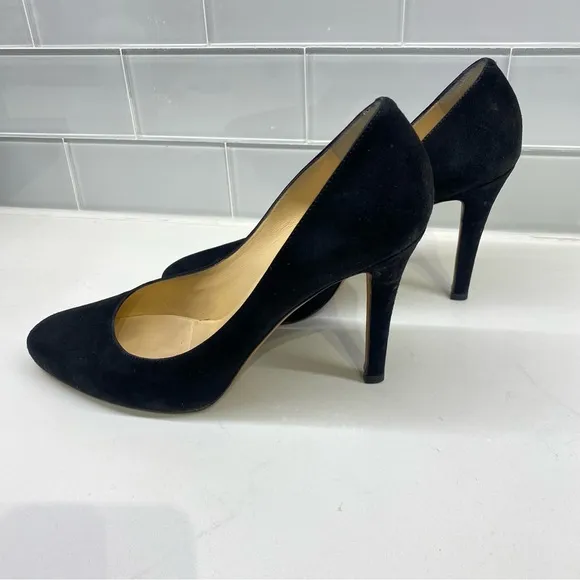 JIMMY CHOO Vikki Suede Almond Toe Black Heels Pump High Heeled Shoes EU 39 1/2