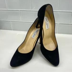 JIMMY CHOO Vikki Suede Almond Toe Black Heels Pump High Heeled Shoes EU 39 1/2