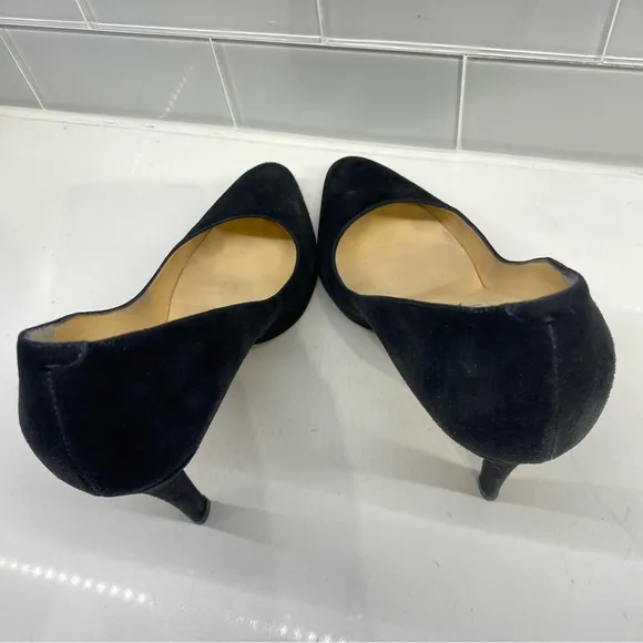 JIMMY CHOO Vikki Suede Almond Toe Black Heels Pump High Heeled Shoes EU 39 1/2