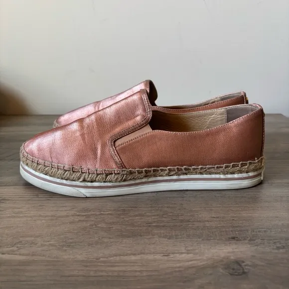 Jimmy Choo Women Espadrille 10 Copper Shoes  Metallic Jute Trim Size 40 Slip On