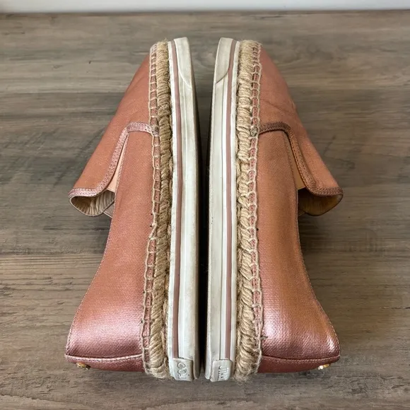 Jimmy Choo Women Espadrille 10 Copper Shoes  Metallic Jute Trim Size 40 Slip On