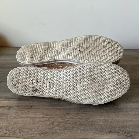 Jimmy Choo Women Espadrille 10 Copper Shoes  Metallic Jute Trim Size 40 Slip On