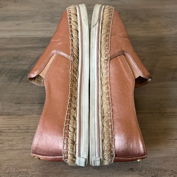 Jimmy Choo Women Espadrille 10 Copper Shoes  Metallic Jute Trim Size 40 Slip On