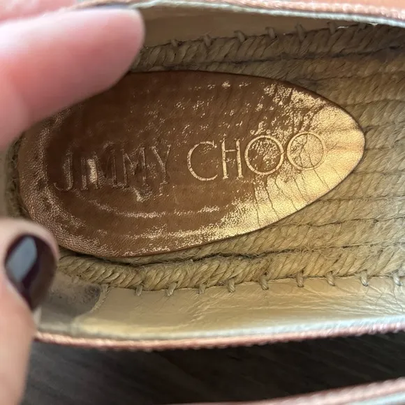 Jimmy Choo Women Espadrille 10 Copper Shoes  Metallic Jute Trim Size 40 Slip On